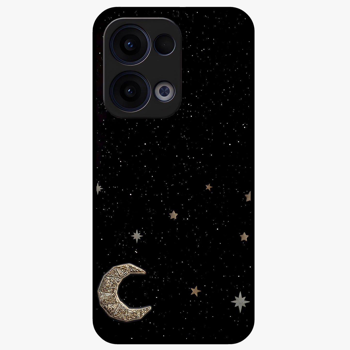 Twinkle Star With Half Moon Glass Case showing flat back view with star and half moon artwork and glossy glass finish.