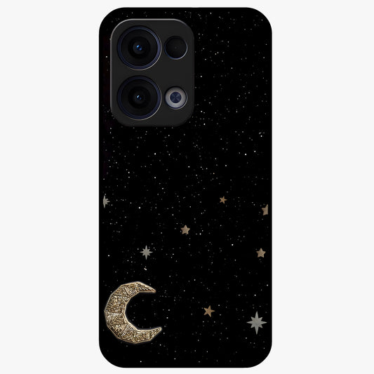 Twinkle Star With Half Moon Glass Case showing flat back view with star and half moon artwork and glossy glass finish.