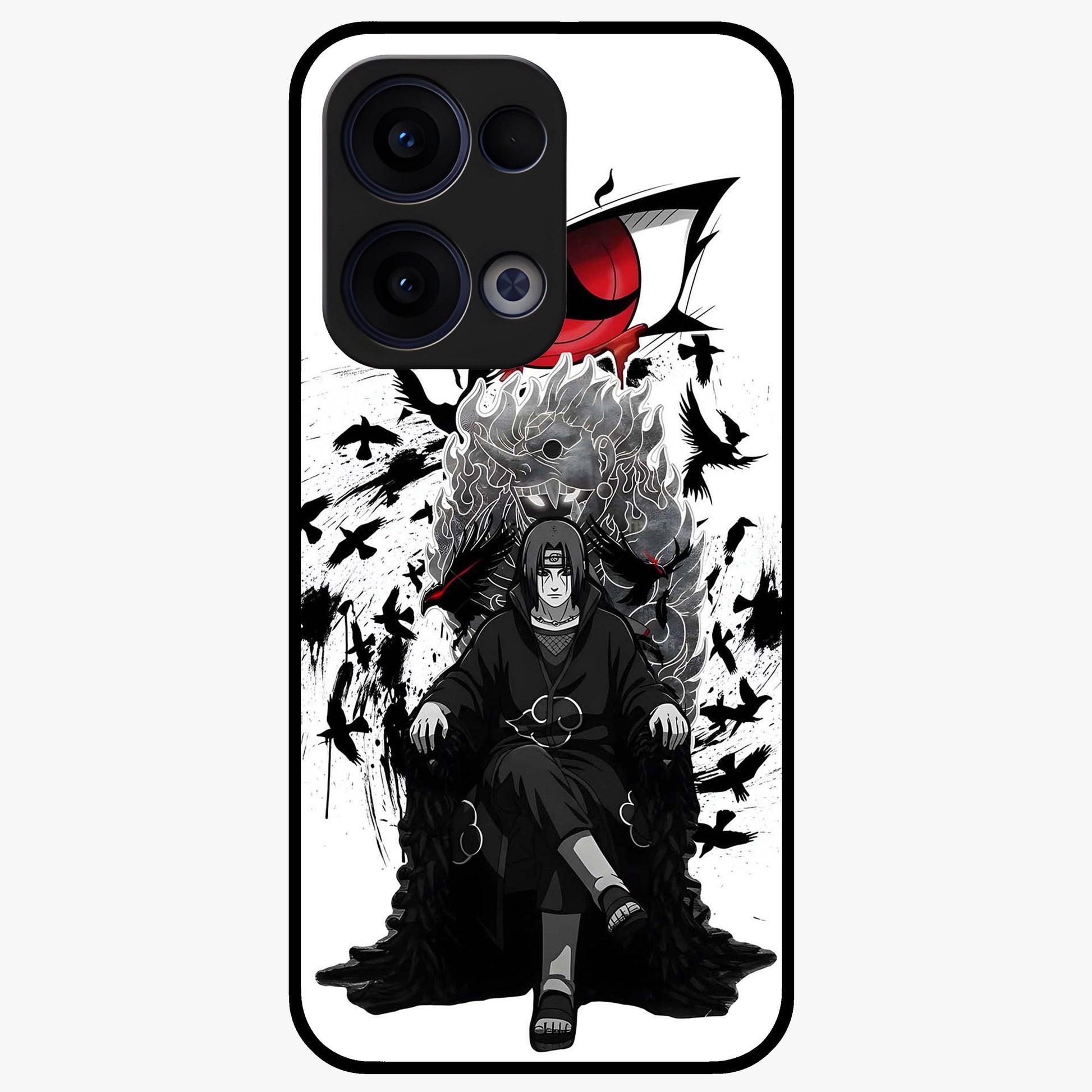 Uchiha Shadow Throne Glass Case showing flat back view with cosmic underwater themed artwork and glossy glass finish.