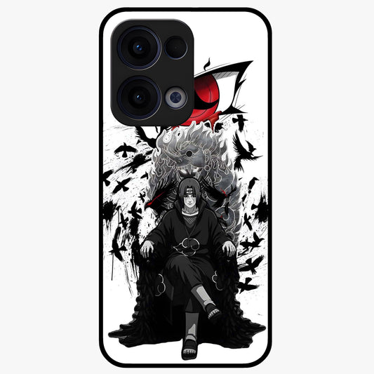 Uchiha Shadow Throne Glass Case showing flat back view with cosmic underwater themed artwork and glossy glass finish.