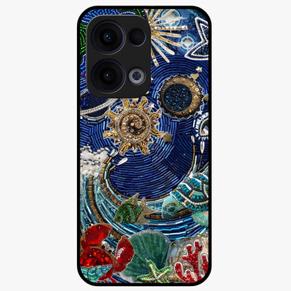 Universe Underwater Spark Glass Case showing flat back view with cosmic underwater themed artwork and glossy glass finish.