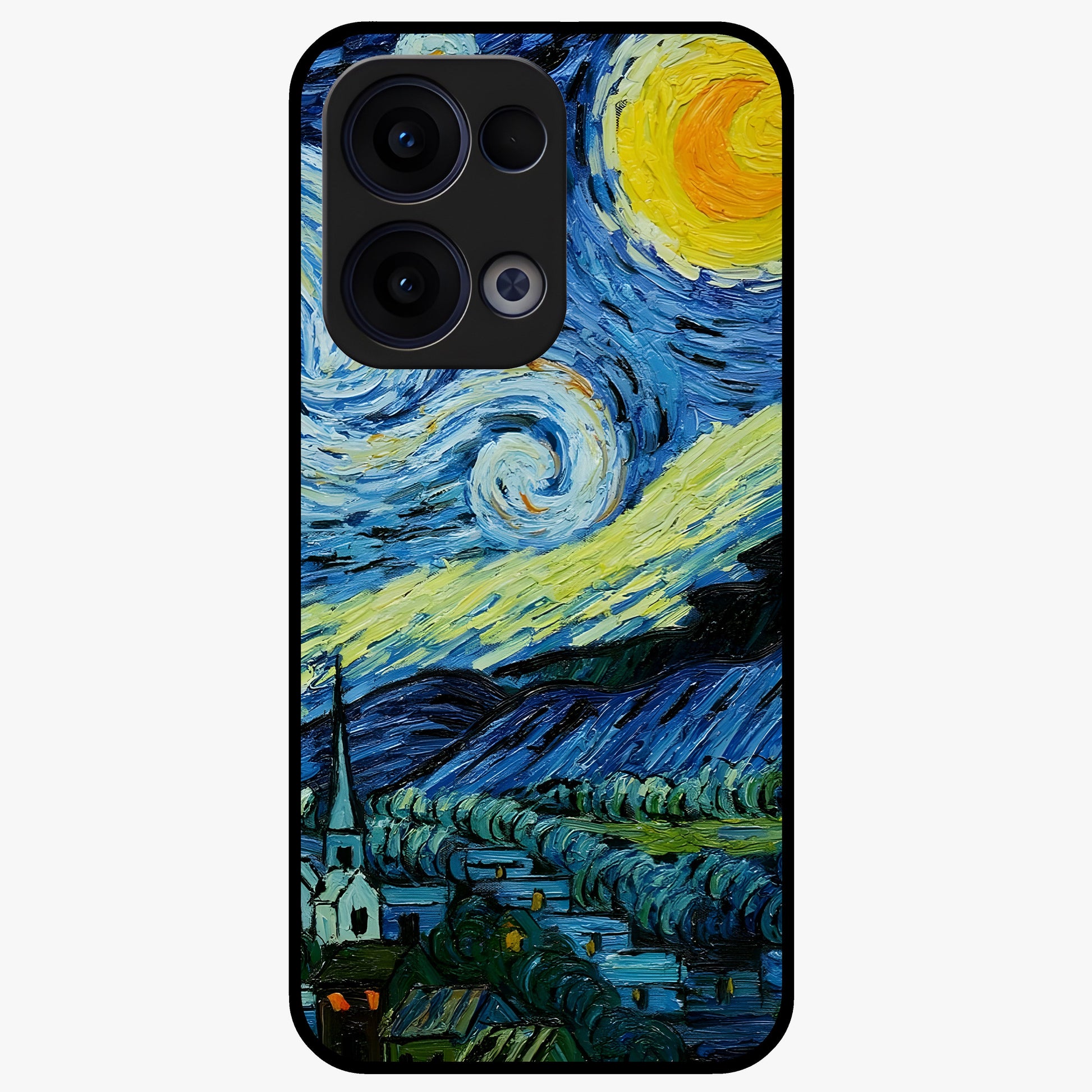 Van Gogh Art Glass Case showing flat back view with classic painterly artwork inspired by Van Gogh style and glossy glass finish.