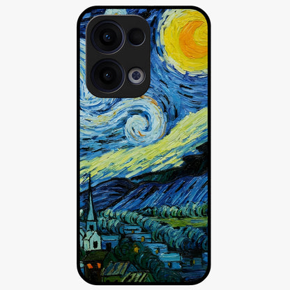 Van Gogh Art Glass Case showing flat back view with classic painterly artwork inspired by Van Gogh style and glossy glass finish.