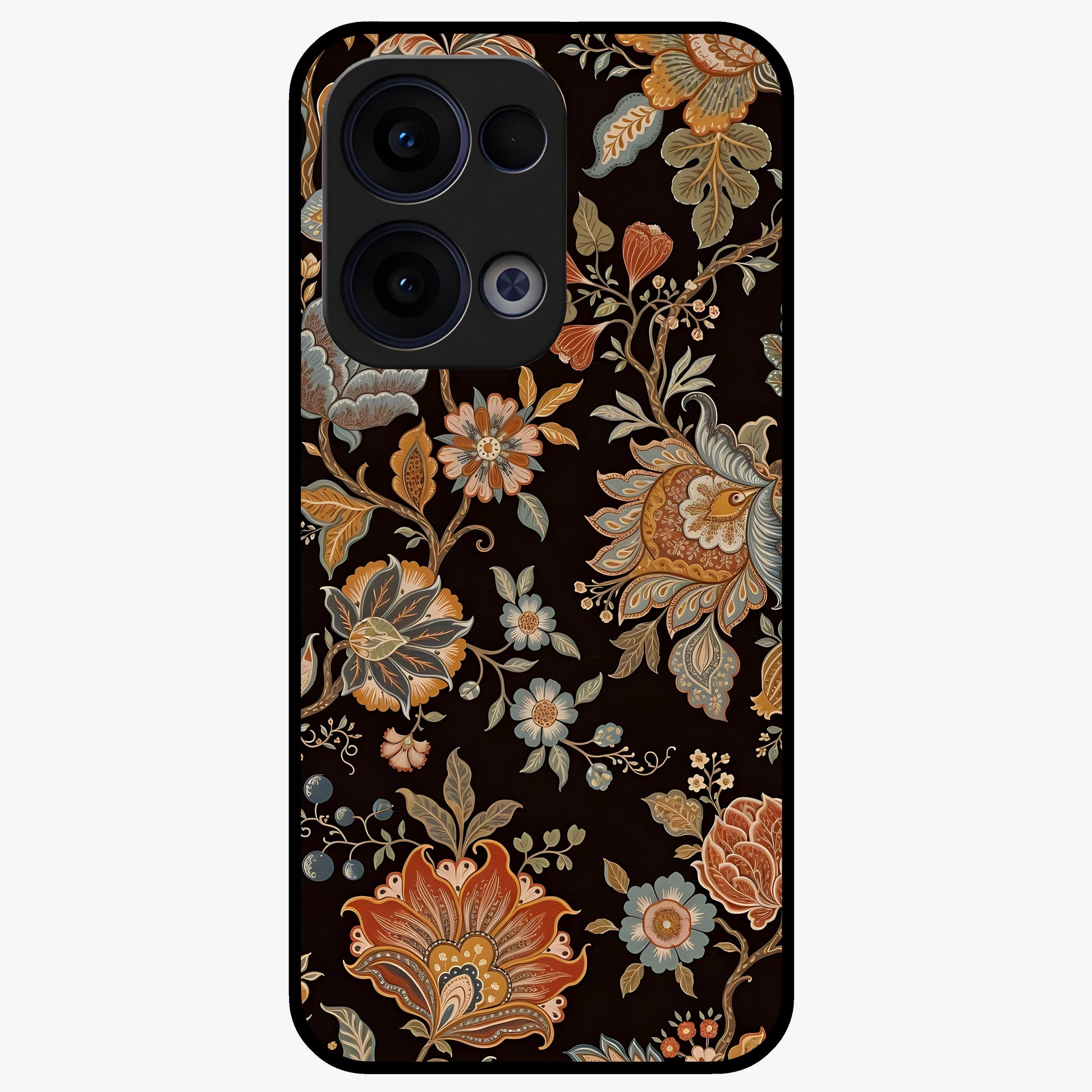 Vintage Floral Dream Glass Case showing flat back view with classic floral artwork and glossy glass finish.