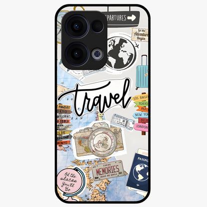 Wanderlust Journal Glass Case showing flat back view with travel inspired artwork and glossy glass finish.