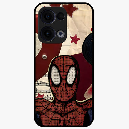 Web Warrior Vibes Glass Case showing flat back view with superhero inspired web themed artwork and glossy glass finish.