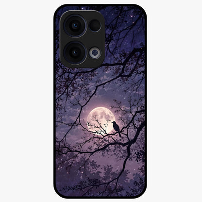 Whispering Moon Silence Glass Case showing flat back view with serene moon themed artwork and glossy glass finish.