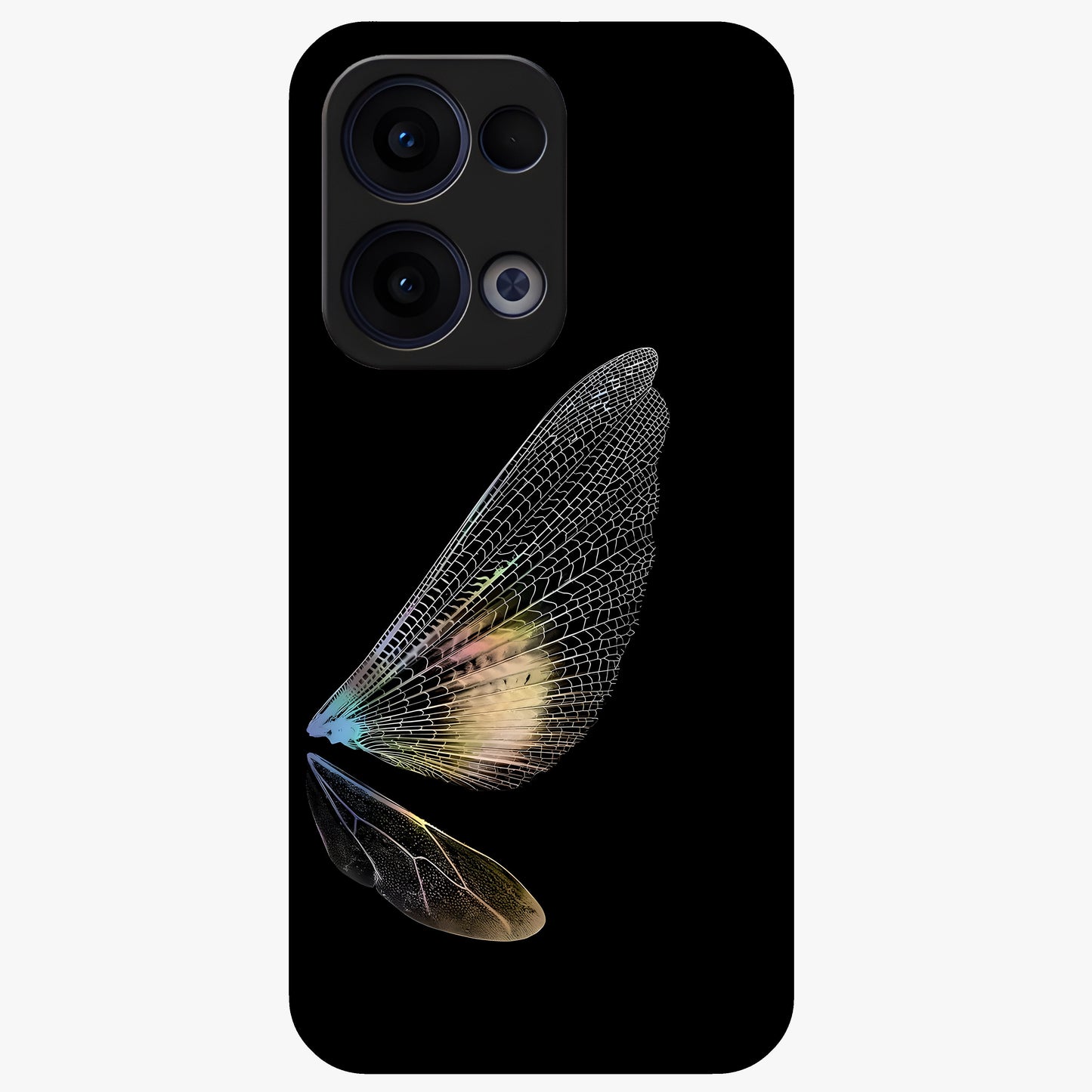 Whispers Of Wings Glass Case showing flat back view with graceful wing inspired artwork and glossy glass finish.