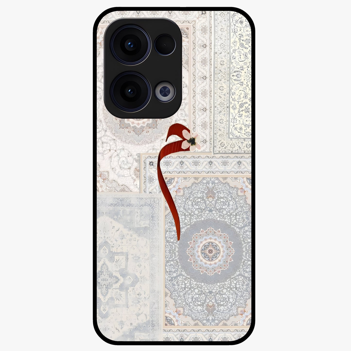 White Aesthetic Bow Glass Case showing flat back view with minimal bow artwork and glossy glass finish.