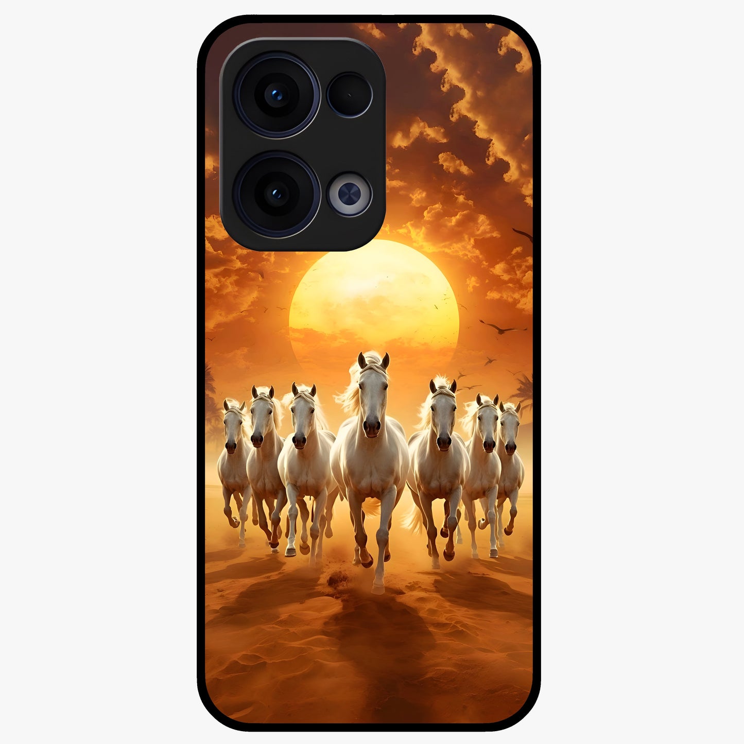 Wild Sunset Majesty Glass Case showing flat back view with majestic sunset landscape artwork and glossy glass finish.
