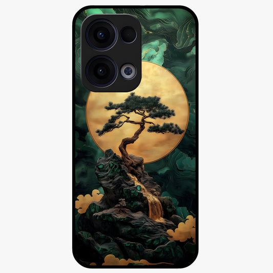Zen Moon Rise Glass Case showing flat back view with calm moonrise artwork and glossy glass finish.