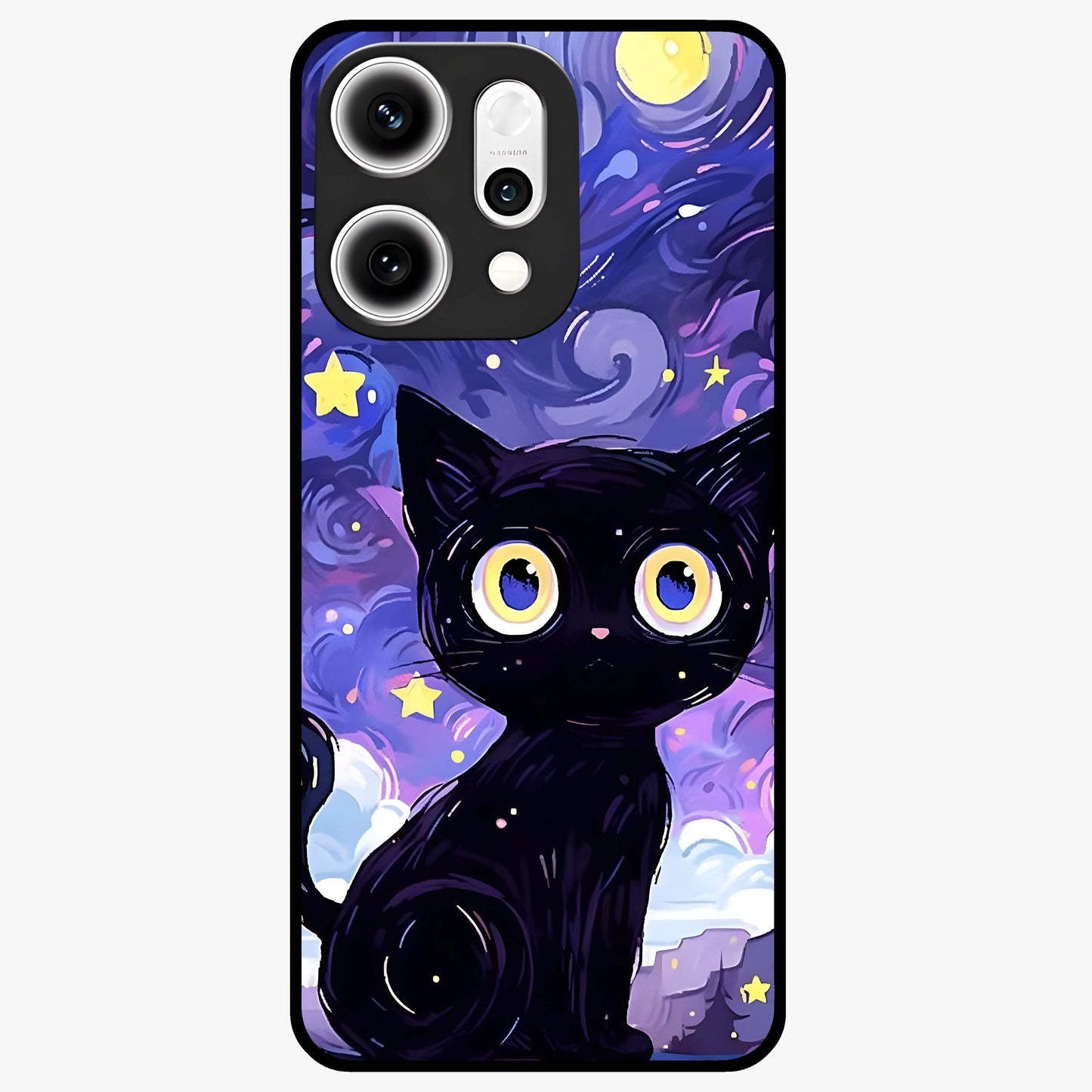 Abstract Cat Art Glass Case showing flat back view with artistic cat illustration and glossy glass finish.