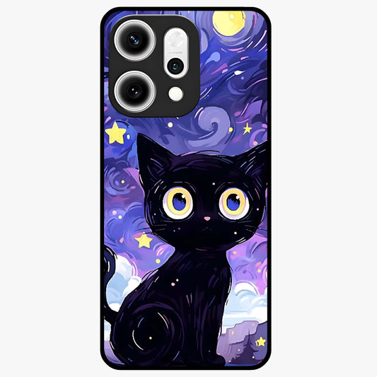 Abstract Cat Art Glass Case showing flat back view with artistic cat illustration and glossy glass finish.