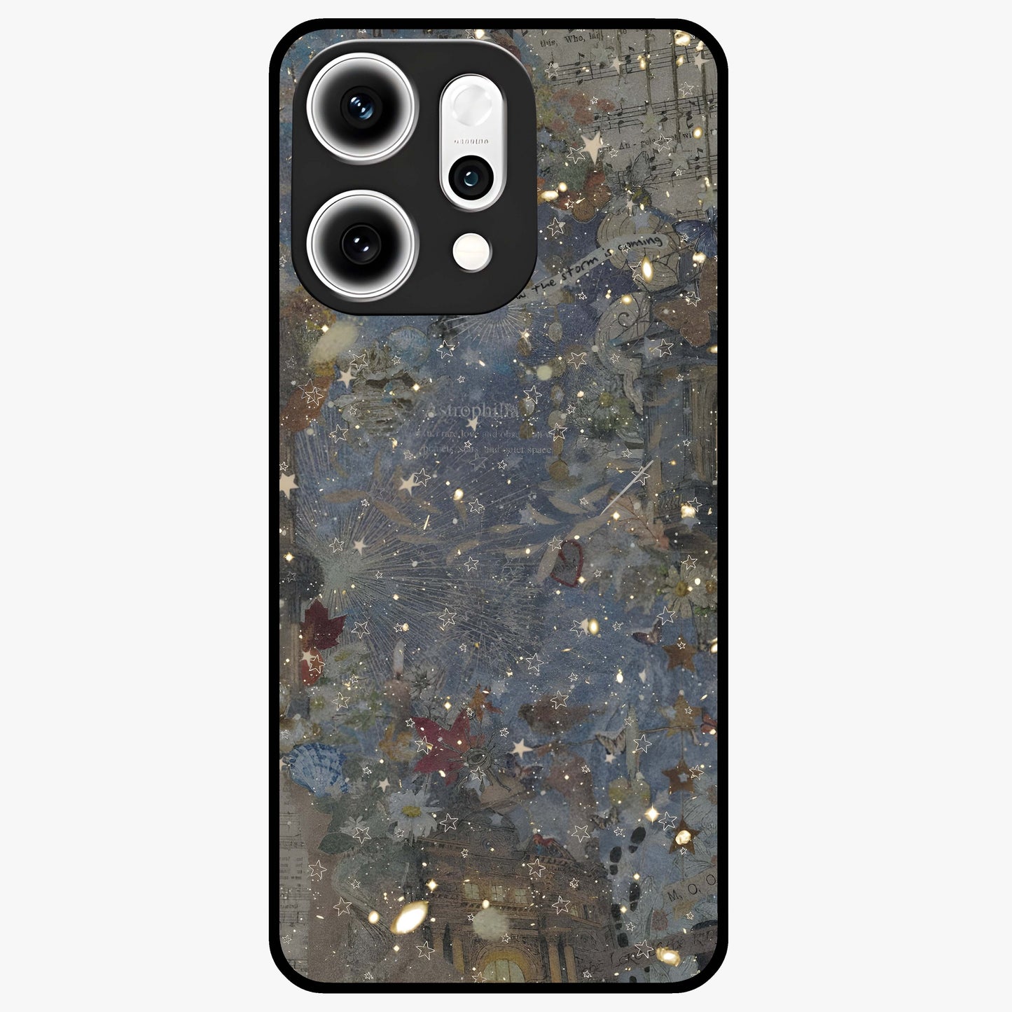 Aesthetic Astrolophia Glass Case showing flat back view with dreamy aesthetic design and glossy glass finish.