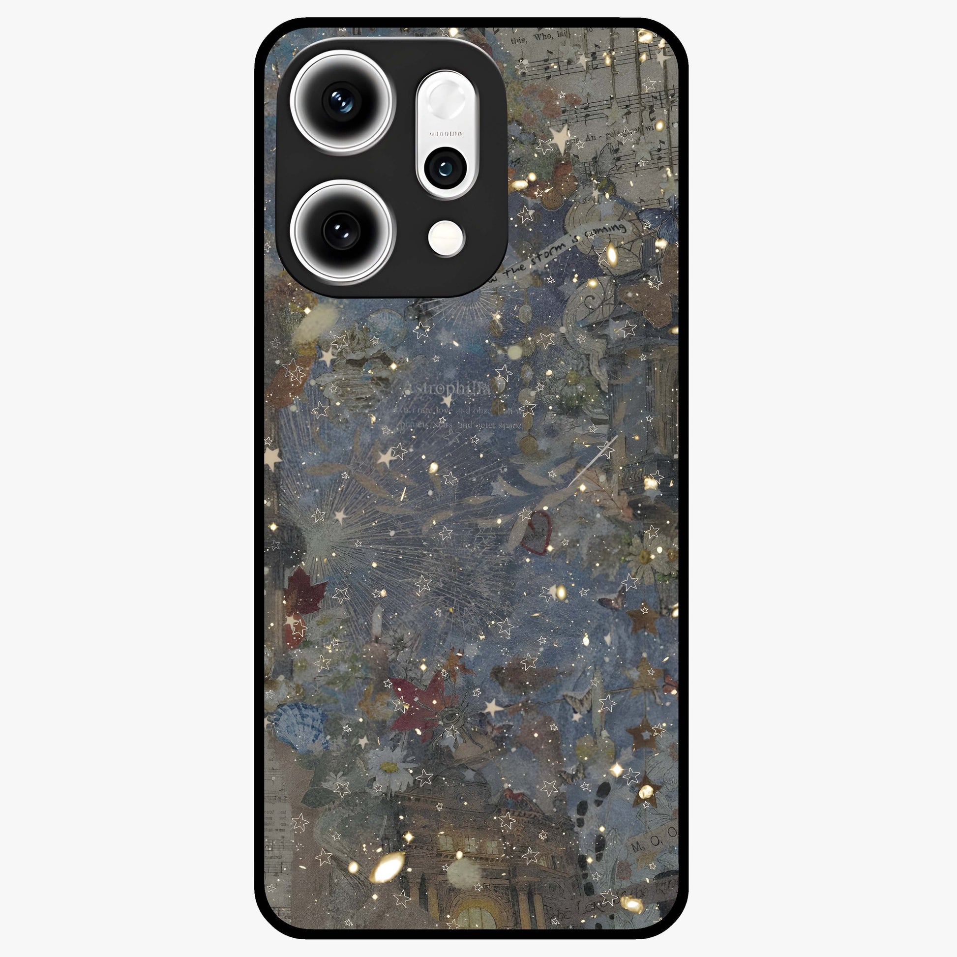 Aesthetic Astrolophia Glass Case showing flat back view with dreamy aesthetic design and glossy glass finish.