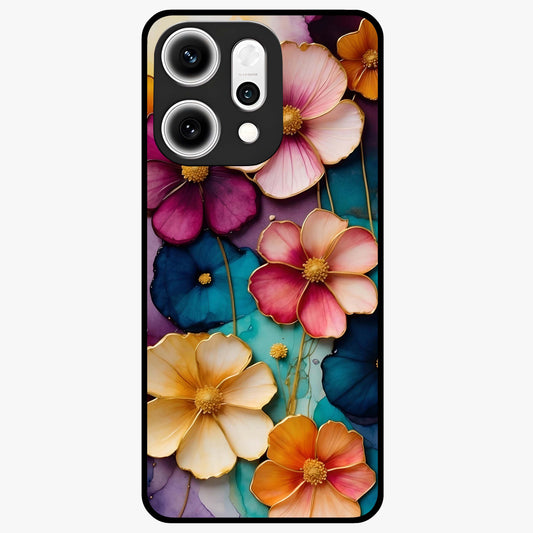 Artlyn Grace Flower Pattern Glass Case showing flat back view with elegant floral pattern artwork and glossy glass finish.