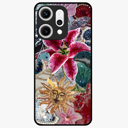 Beaded Garden Fantasy Glass Case showing flat back view with dreamy garden bead artwork and glossy glass finish.