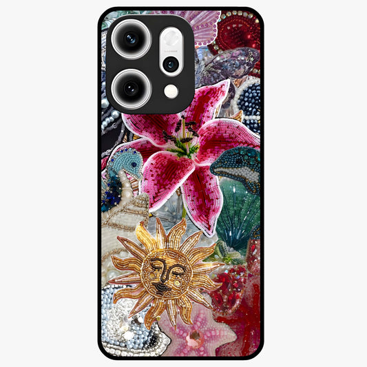 Beaded Garden Fantasy Glass Case showing flat back view with dreamy garden bead artwork and glossy glass finish.