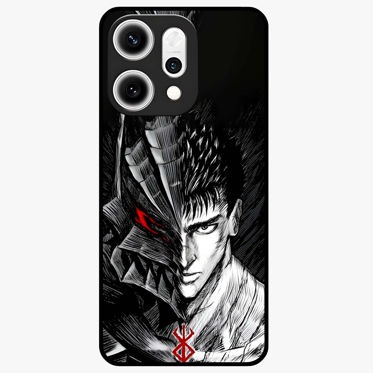 Berserker Blood Oath Glass Case showing flat back view with fierce warrior inspired artwork and glossy glass finish.