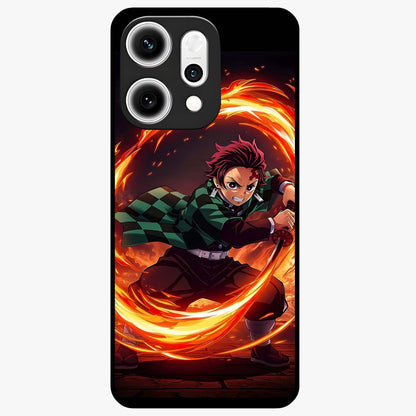 Blazing Sword Resolve Glass Case showing flat back view with fiery sword artwork and glossy glass finish.