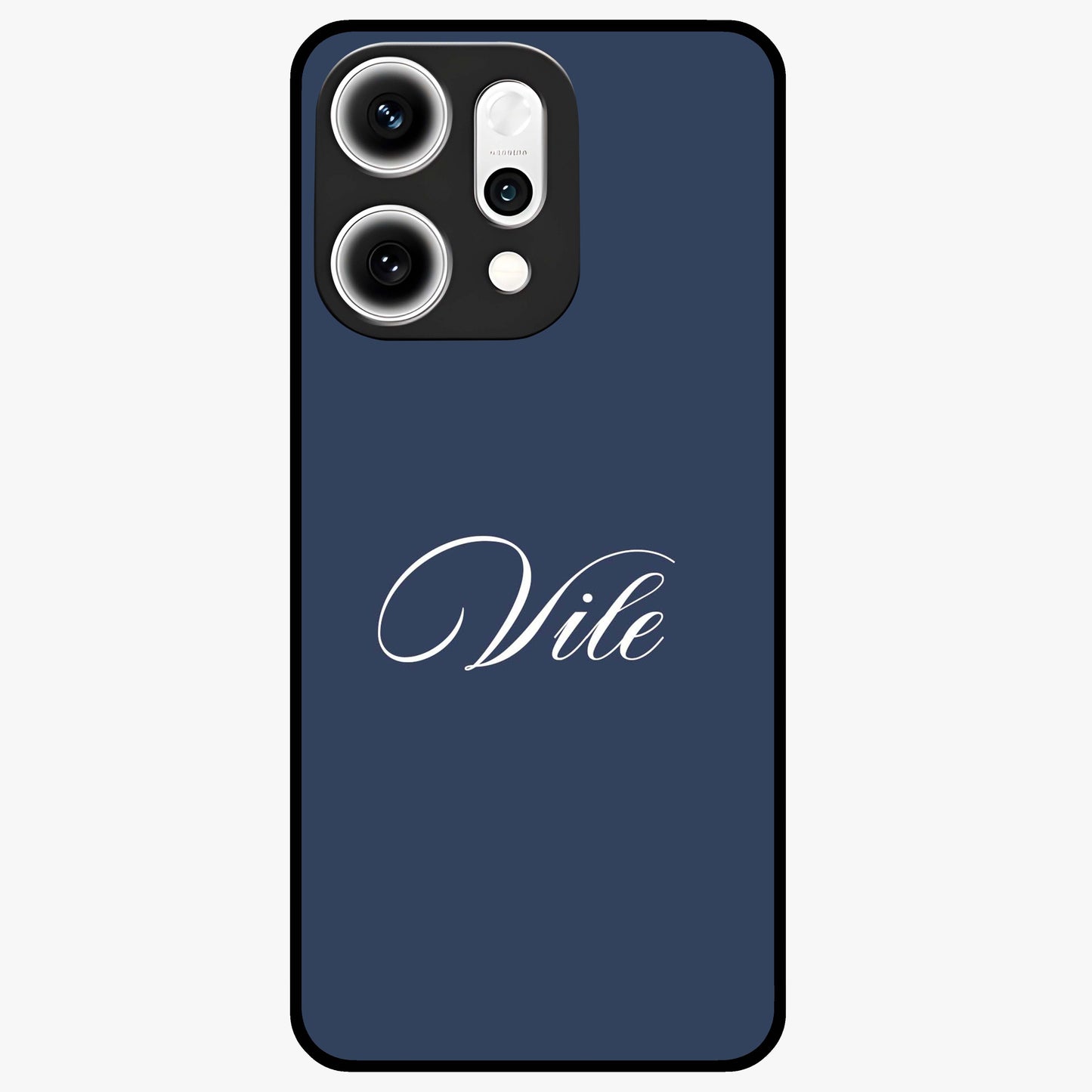 Blue Background Personalized Custom Name Glass Case showing flat back view with minimal blue background and custom name design.