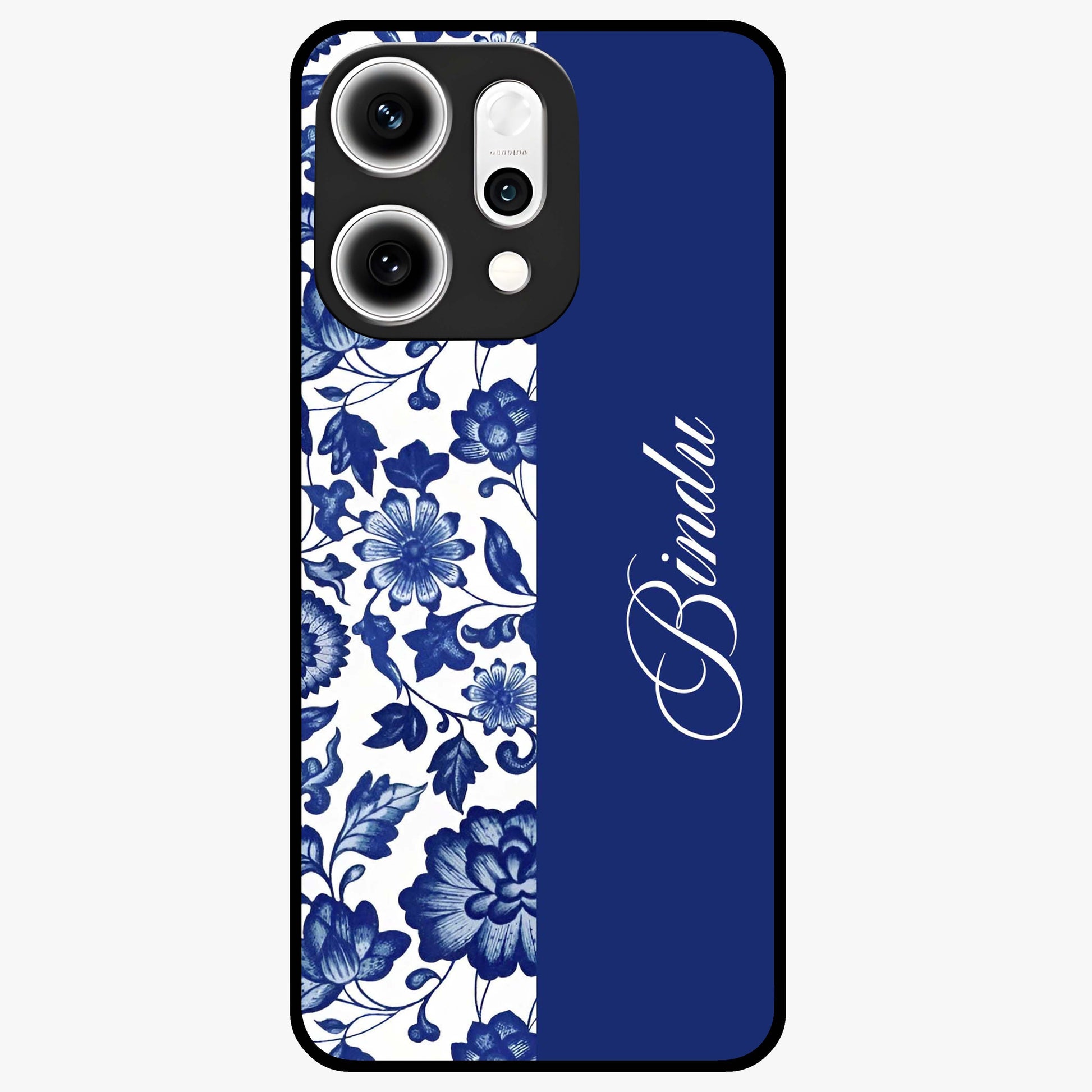 Blue Vintage Floral Pattern Glass Case upright view showcasing timeless floral illustration with vintage inspired style.