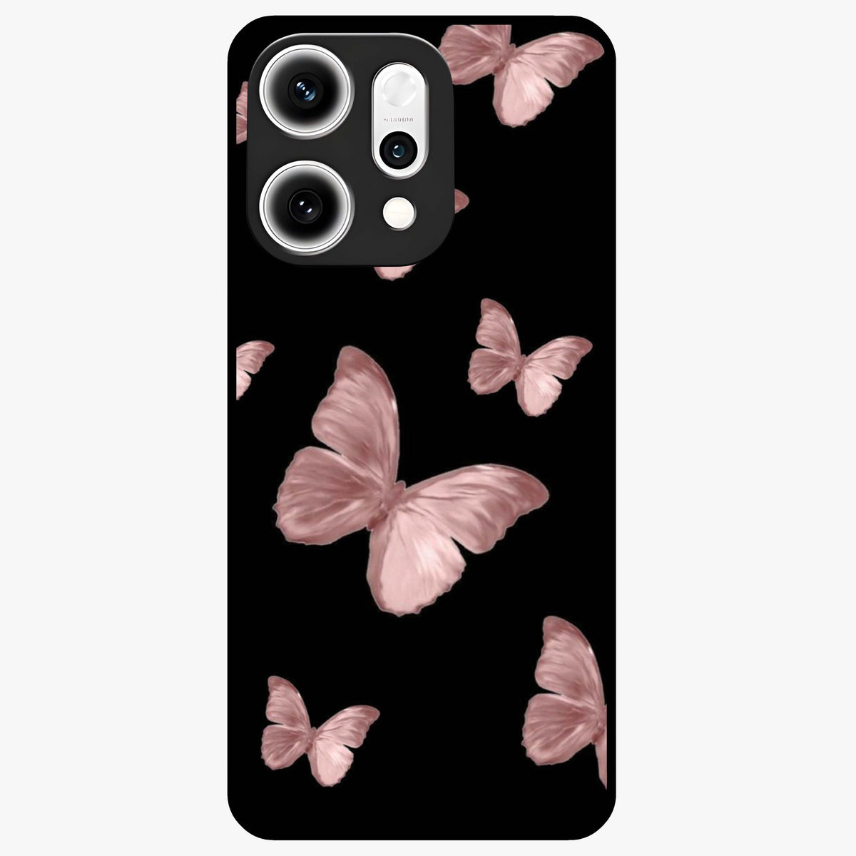 Butterfly Pattern Glass Case showing flat back view with elegant butterfly pattern artwork and glossy glass finish.