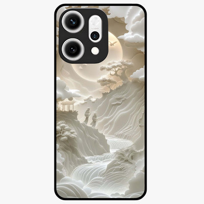 Celestial Origami Glass Case showing flat back view with artistic origami inspired celestial artwork and glossy glass finish.