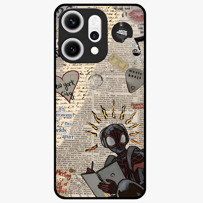 City Dream Sketch Glass Case showing flat back view with artistic city skyline sketch artwork and glossy glass finish.