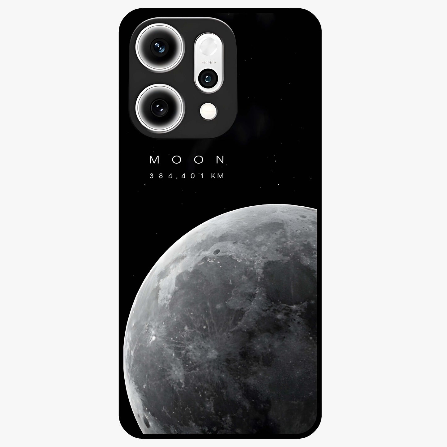 Cosmic Moon Glow Glass Case showing flat back view with glowing moon artwork and glossy glass finish.