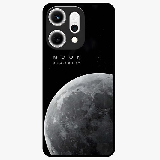 Cosmic Moon Glow Glass Case showing flat back view with glowing moon artwork and glossy glass finish.