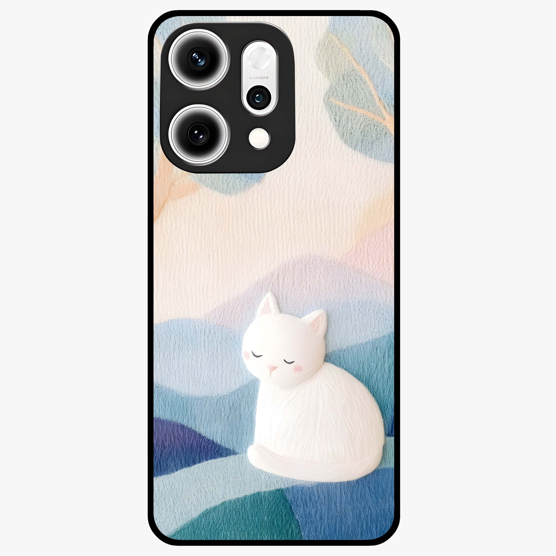 Cotton Dream Cat Glass Case showing flat back view with soft dreamy cat artwork and glossy glass finish.