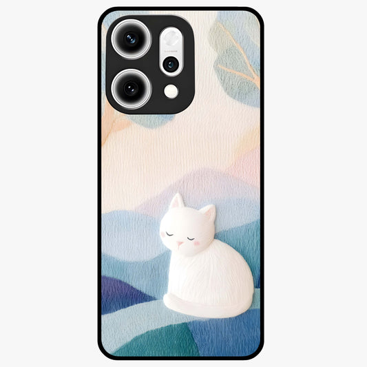 Cotton Dream Cat Glass Case showing flat back view with soft dreamy cat artwork and glossy glass finish.