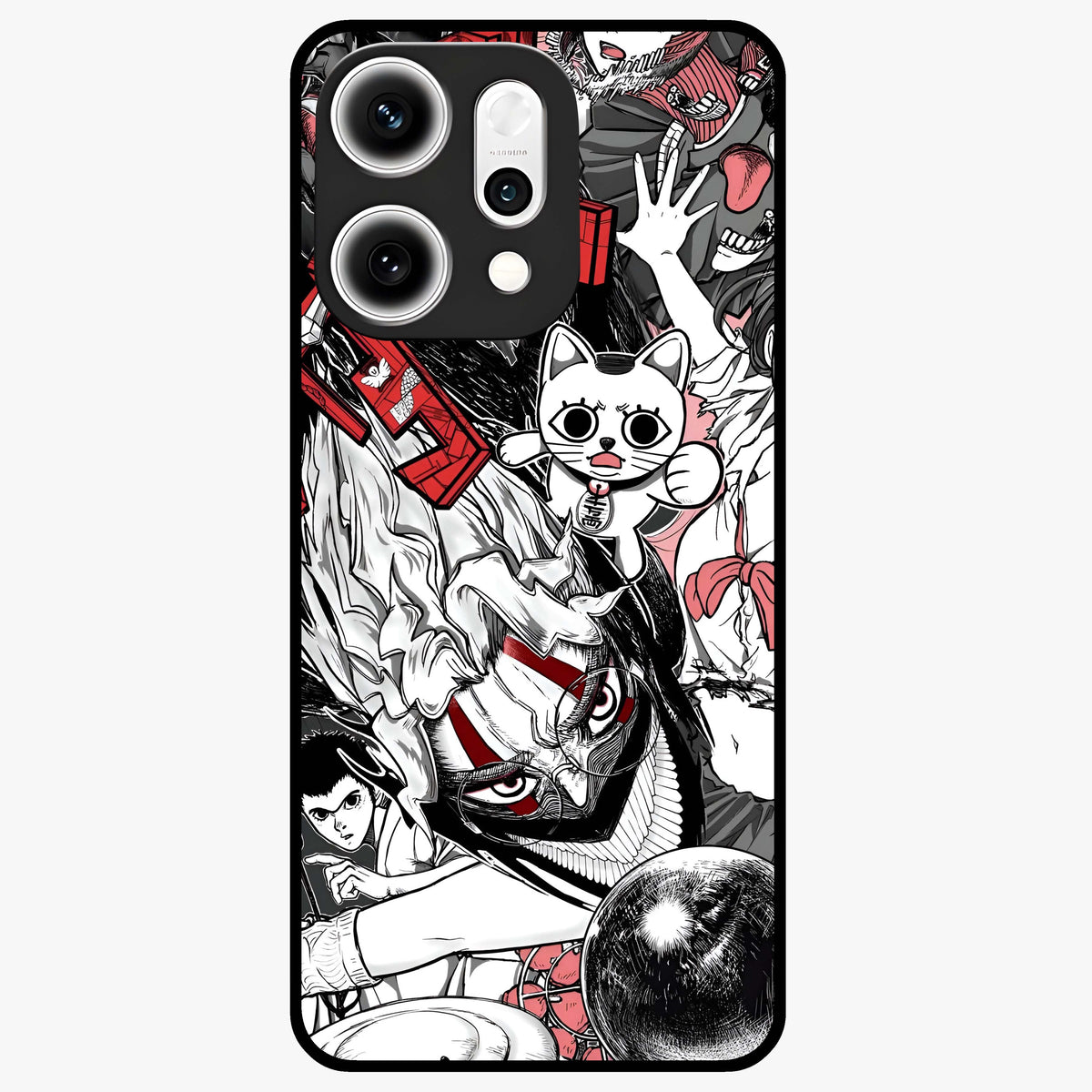 Crimson Chaos Panel Glass Case showing flat back view with bold crimson abstract artwork and glossy glass finish.