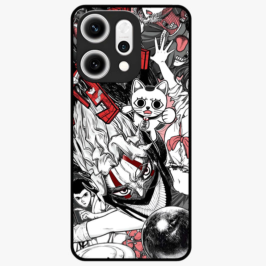 Crimson Chaos Panel Glass Case showing flat back view with bold crimson abstract artwork and glossy glass finish.
