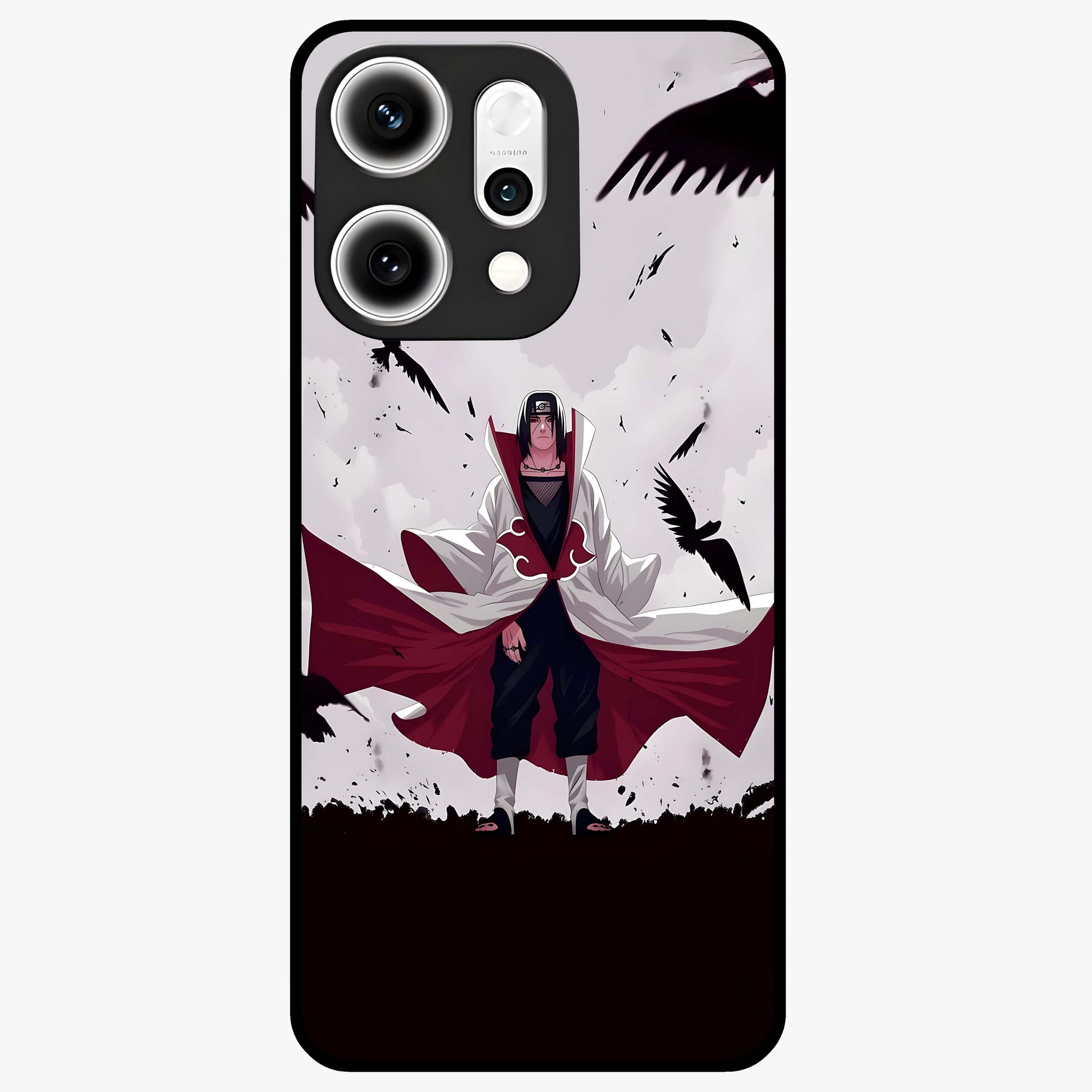 Crimson Crow Ascension Glass Case showing flat back view with mystical crow artwork and glossy glass finish.
