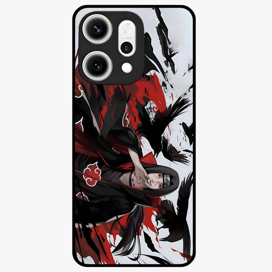 Crimson Crow Illusion Glass Case showing flat back view with artistic crow illusion artwork and glossy glass finish.