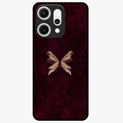 Crimson Fade Butterfly Glass Case showing flat back view with fading butterfly artwork and glossy glass finish.