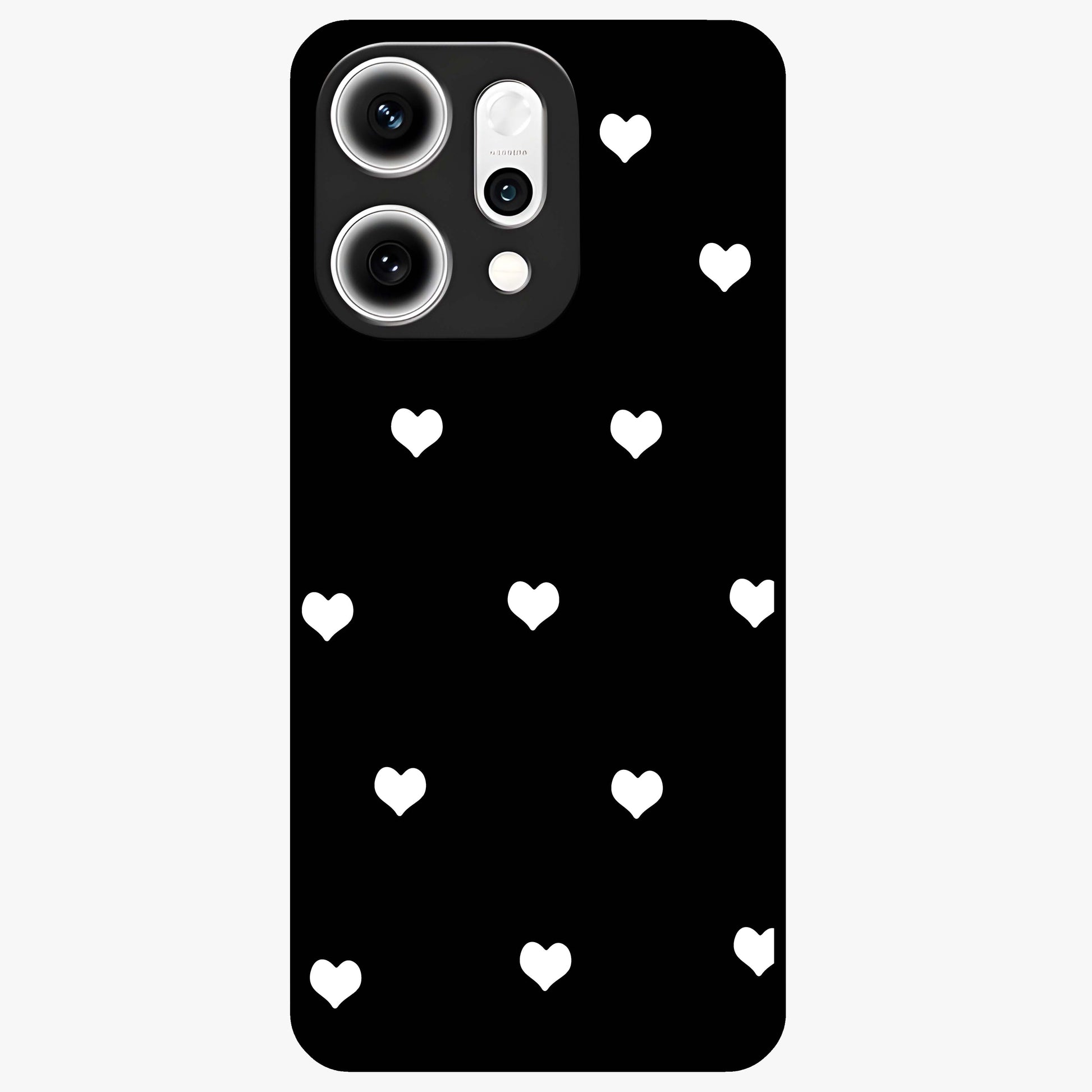 Cute And Simple White Hearts Glass Case showing flat back view with minimal white heart pattern and glossy glass finish.