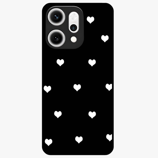 Cute And Simple White Hearts Glass Case showing flat back view with minimal white heart pattern and glossy glass finish.