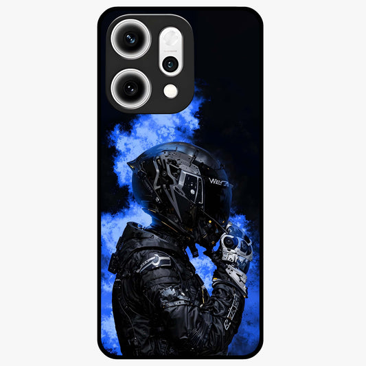 Cyber Sentinel Protocol Glass Case showing flat back view with futuristic cyber themed artwork and glossy glass finish.