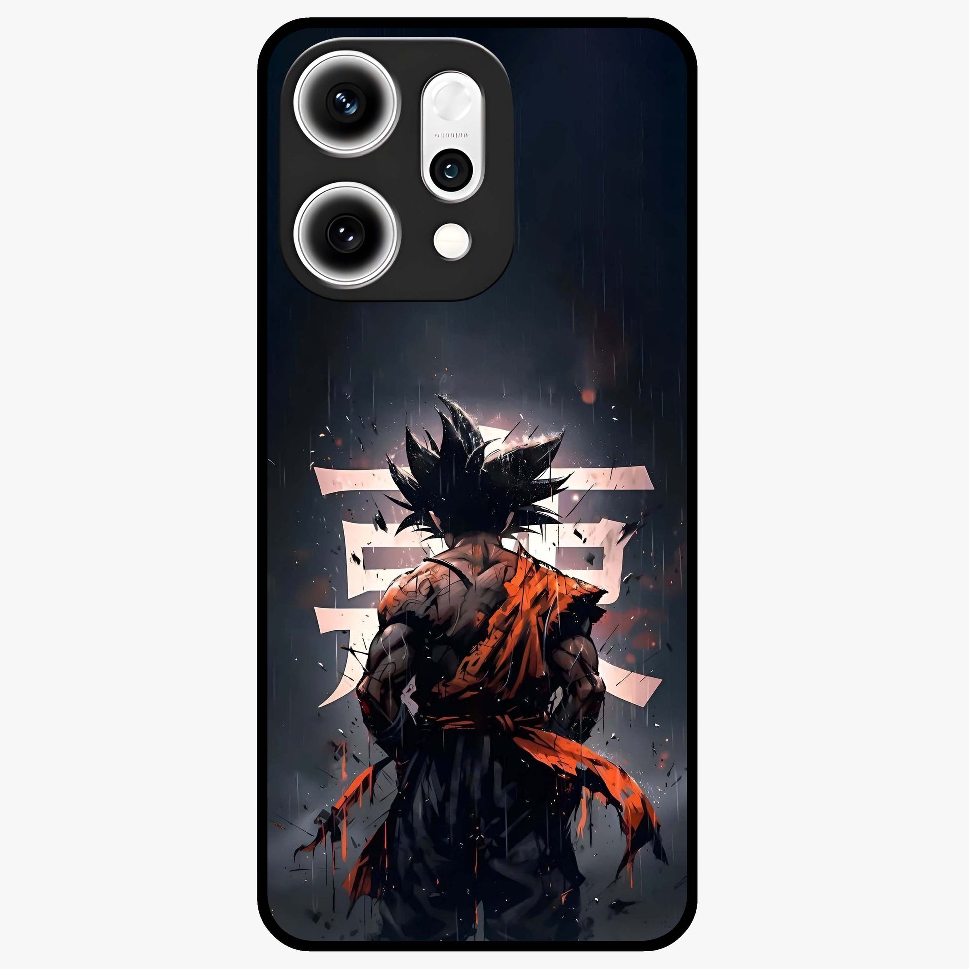 Dark Warrior In Rain Glass Case showing flat back view with warrior artwork in rainy atmosphere and glossy glass finish.