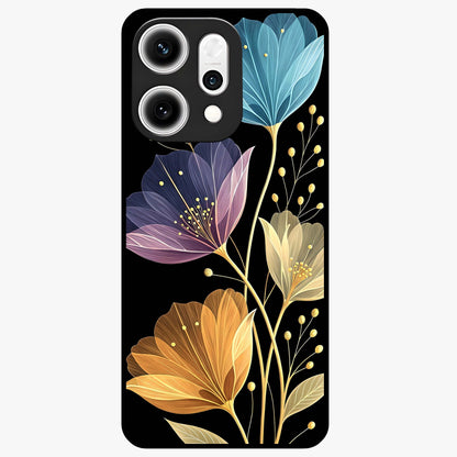 Delicate Multicolor Flowers Glass Case showing flat back view with vibrant floral artwork and glossy glass finish.