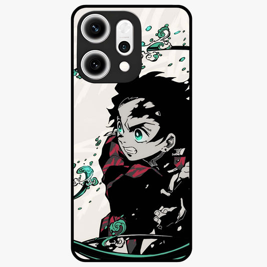 Demon Slayer Glass Case showing flat back view with bold anime inspired artwork and glossy glass finish.