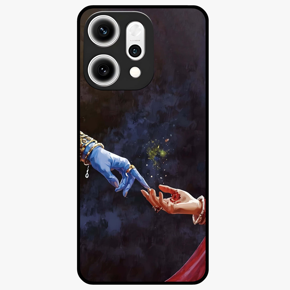 Divine Touch Eternal Glass Case showing flat back view with spiritual themed artwork and glossy glass finish.