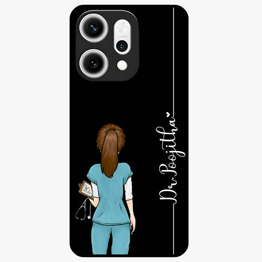 Doctor Pattern Custom Name Glass Case showing flat back view with medical themed pattern and personalized name design.