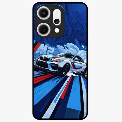 Drift Power Rush Glass Case showing flat back view with dynamic racing inspired artwork and glossy glass finish.
