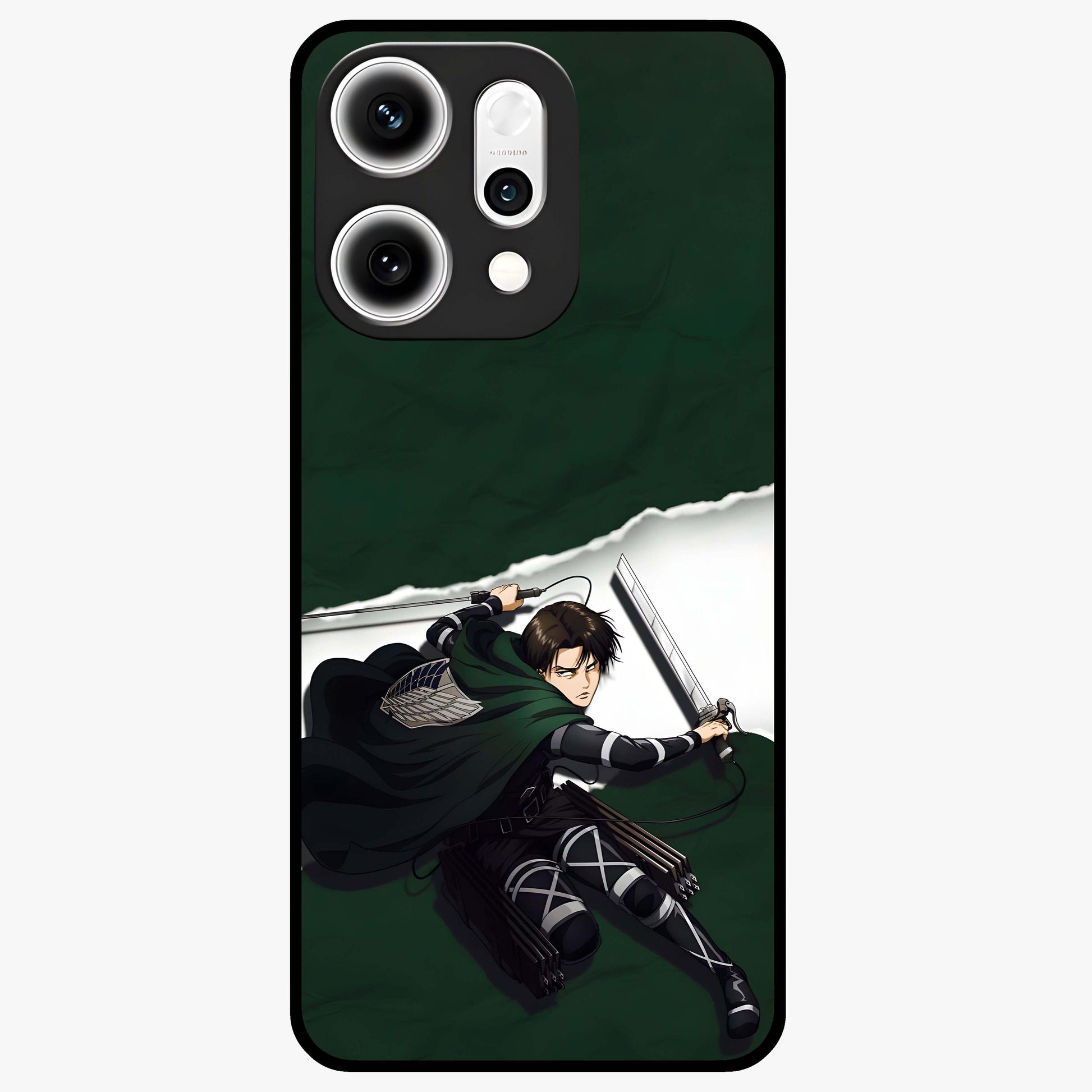 Emerald War Vanguard Glass Case showing flat back view with powerful warrior themed artwork and glossy glass finish.