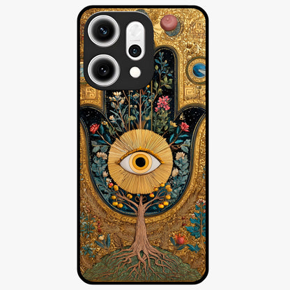 Ethereal Evil Eye Glass Case showing flat back view with mystical evil eye artwork and glossy glass finish.