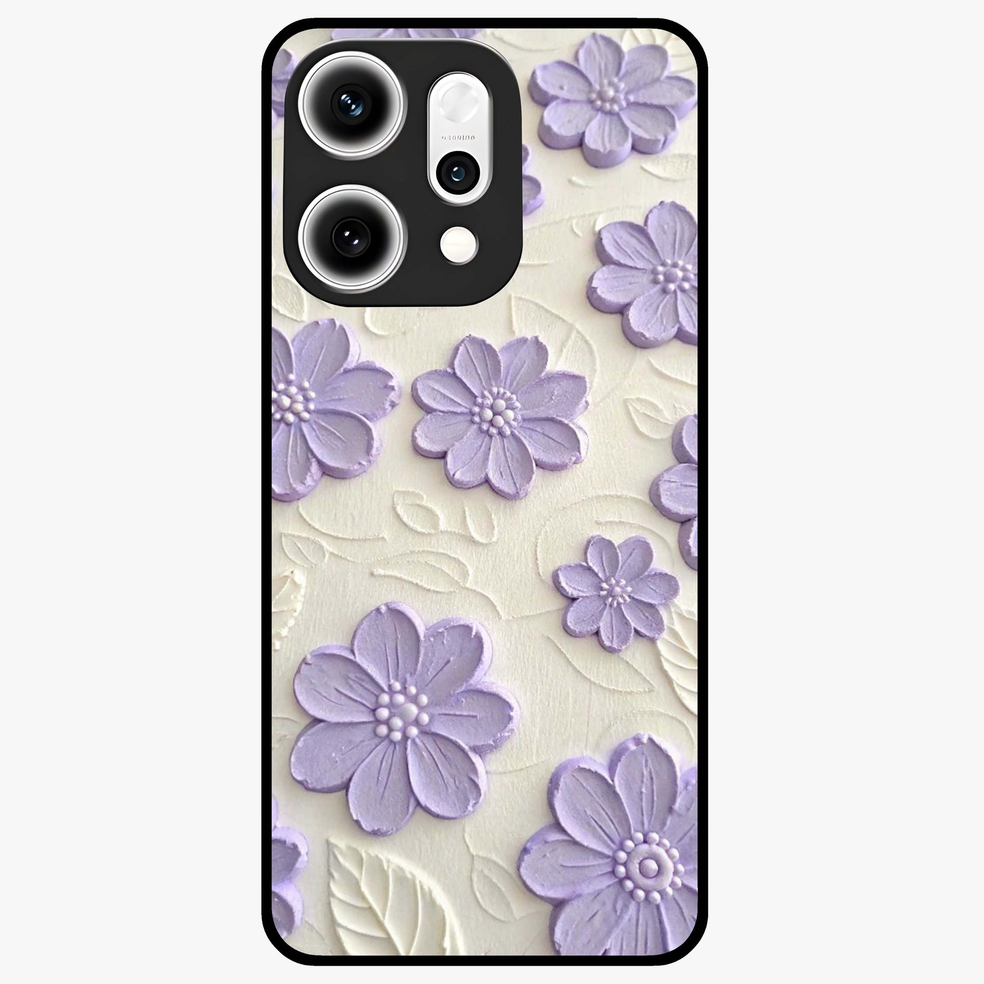 Floral Wall Art With Purple Flowers Glass Case showing flat back view with purple flower artwork and glossy glass finish.